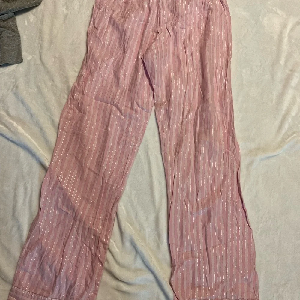 Victorias Secret Gray Top and Pink Striped Pajama Set